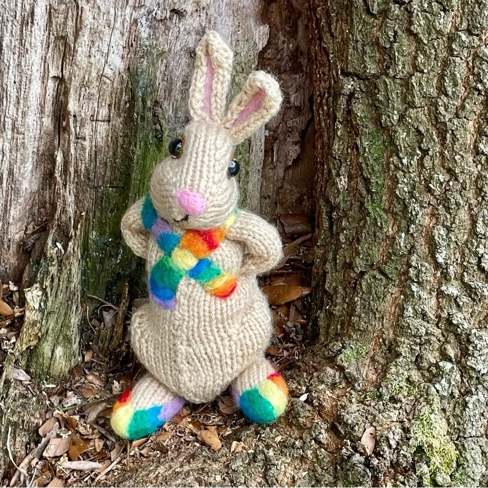 Hand crafted knit and needle felted rainbow pride love is love bunny artisan - Picture 4 of 16